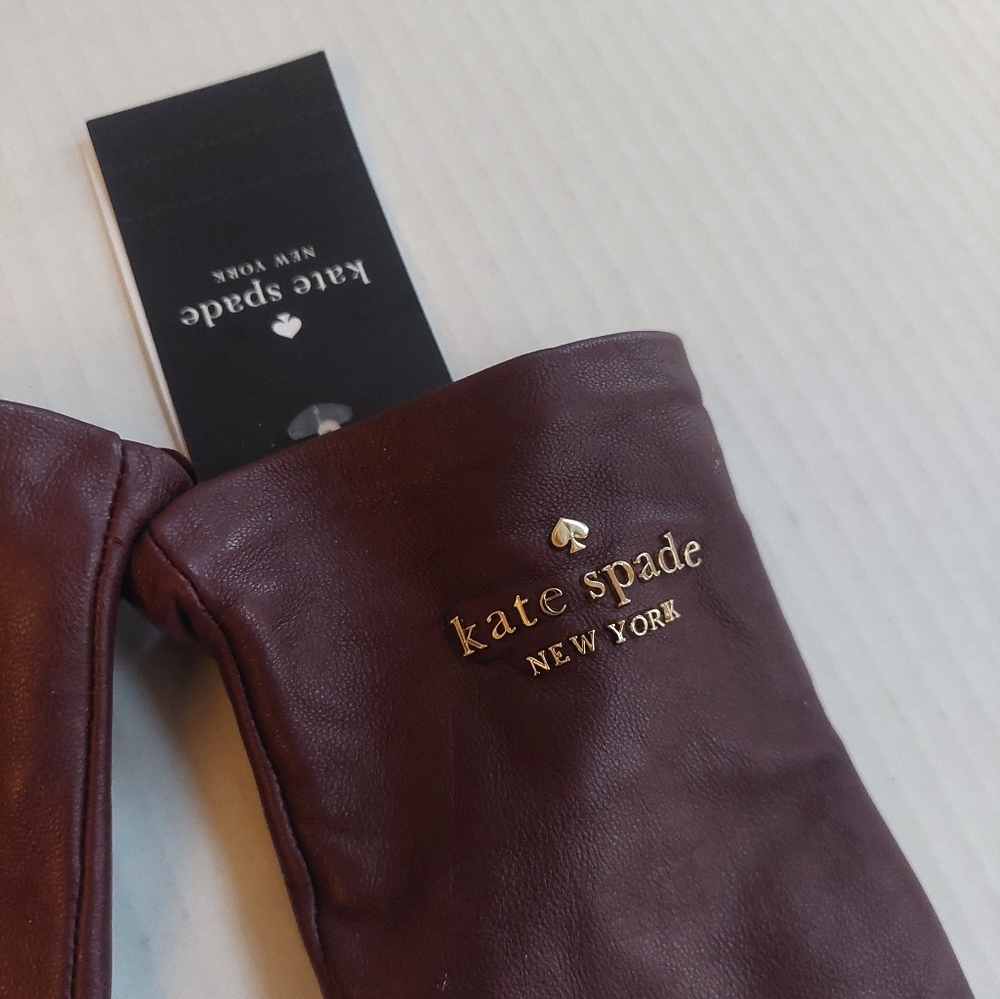 New With Tags Burgundy KATE SPADE Leather GLOVES - Picture 2 of 5
